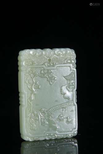 A Hetian Yellow Jade Story Carved Penant