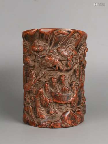 An Agarwood Story Carved Brush Pot
