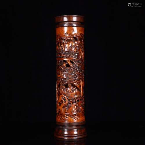 A Boxwood Story Carved Incense Pot