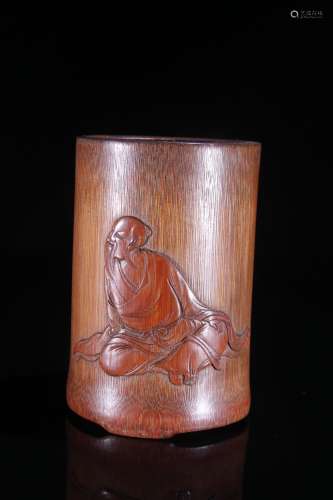 A Bamboo Figure Carved Brush Pot