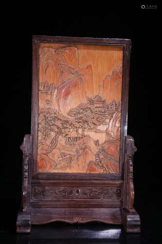 A Bamboo Landscape Carved Screen