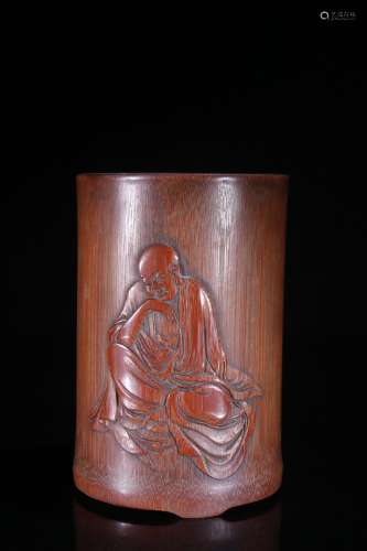 A Bamboo Arhat Carved Brush Pot