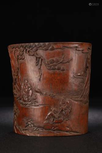 A Bamboo Story Carved Brush Pot