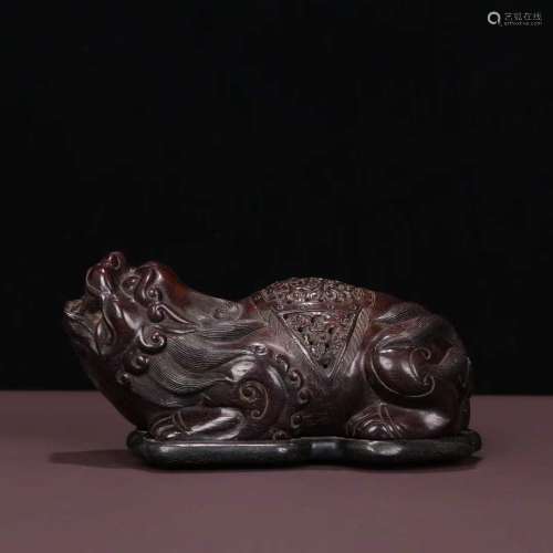 A Rosewood Beast Carved Incense Ornament
