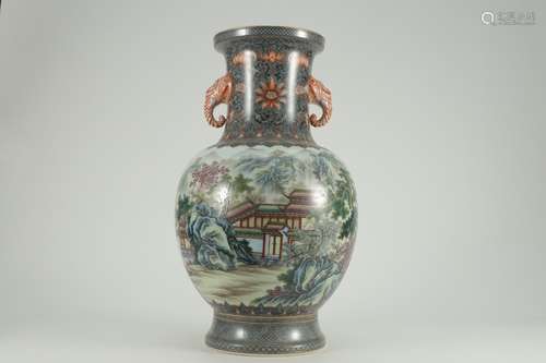 A Daqing-Yongzheng Mark Famille Rose Ear Vase