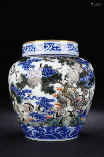 A Porcelain Famille Rose Jar With Crane Painting