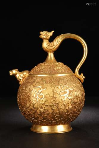 A Gilt Bronze Teapot With Lotus Pattern