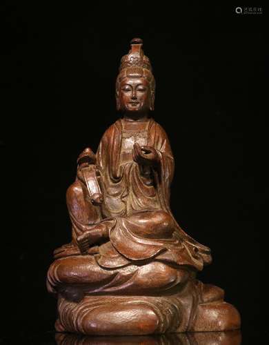 BAMBOO CARVED 'GUANYIN' SEATED FIGURE