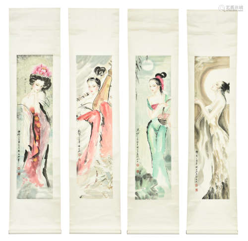 XUE LINXING: SET OF FOUR INK AND COLOR ON PAPER PAINTINGS 'BEAUTY'