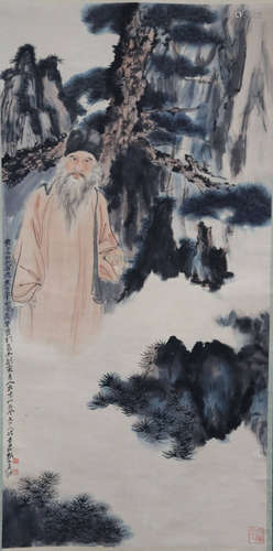 ZHANG DAQIAN: INK AND COLOR ON PAPER PAINTING 'SELF PORTRAIT'