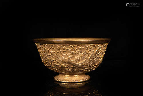 GILT BRONZE CAST AND CARVED 'PHOENIX' BOWL