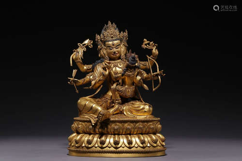 GILT BRONZE CAST 'GUHYASAMAJA' SEATED FIGURE