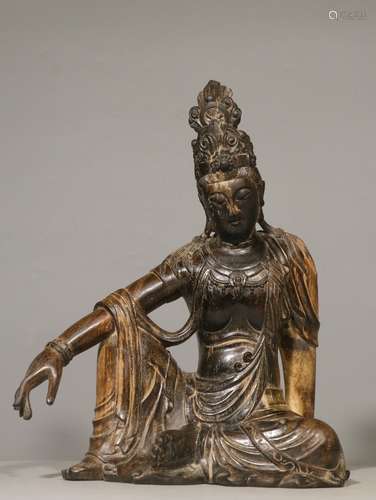 ALOE WOOD CARVED 'GUANYIN' SEATED FIGURE