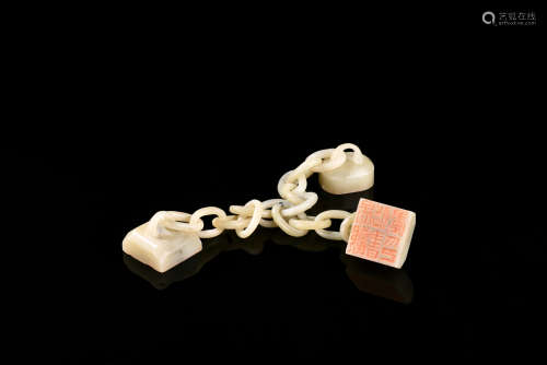 SHOUSHAN STONE CARVED THREE LINKED STAMP SEAL