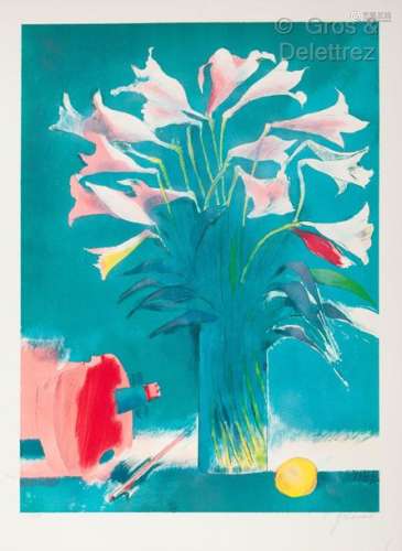 Paul GUIRAMAND (1926 2007) Bouquet de lys sur fond…