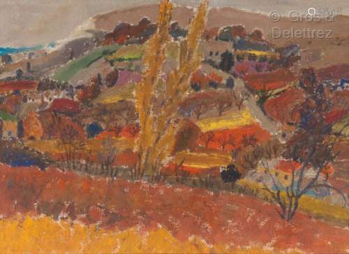 LANDY (XXe siècle) Grand paysage du Midi, 1970 H…