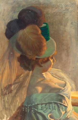 Henri BOUVET (1859 1945) Elégante au chapeau à l'…