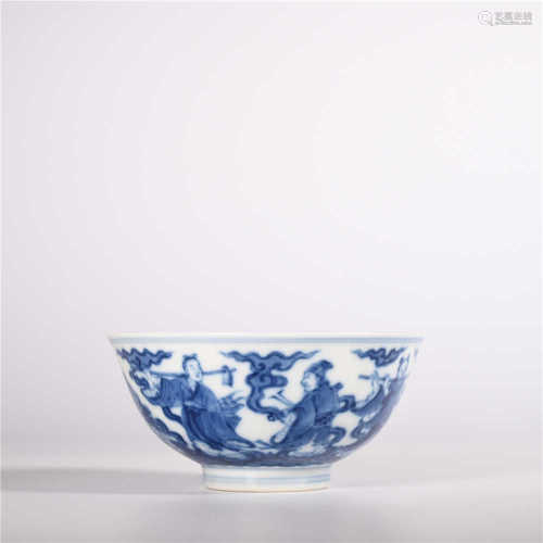 Qing Dynasty Qianlong blue and white characters story bowl