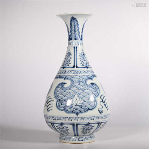 Blue and white jade pot spring vase of Yuan Dynasty