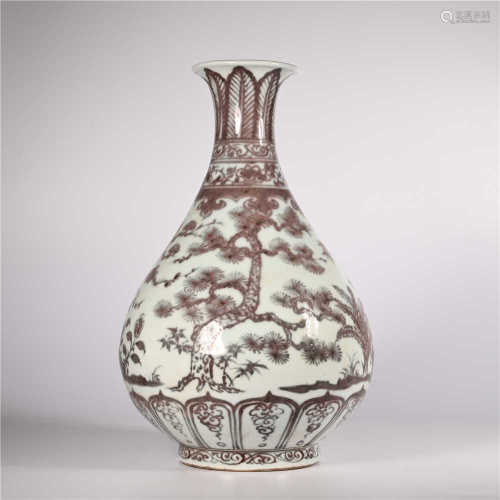 Hongwu glazed red jade pot spring vase in Ming Dynasty