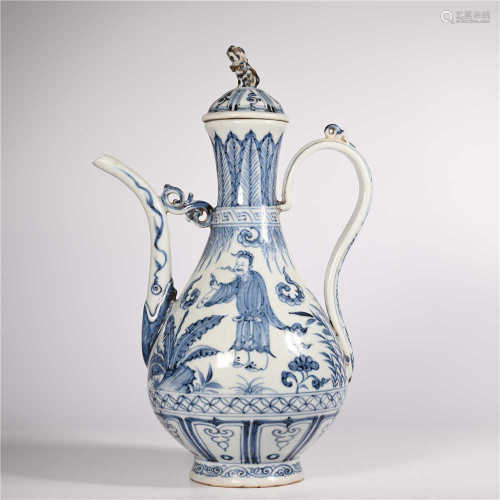 Blue and white figure wine pot of Yuan Dynasty