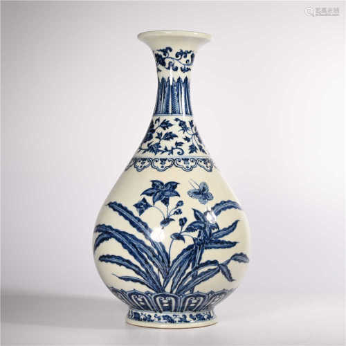 Blue and white jade pot spring vase of Ming Dynasty