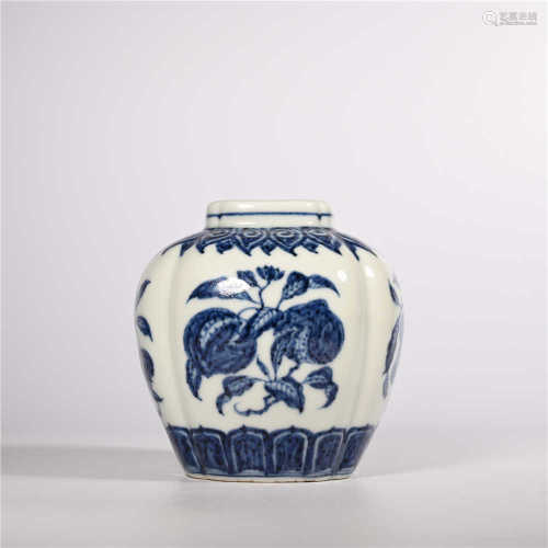 Xuande blue and white melon and fruit pattern prismatic jar in Ming Dynasty