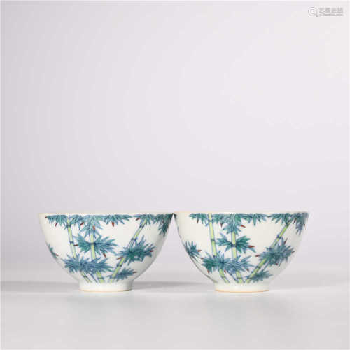 A pair of pastel bamboo cup in Yongzheng of Qing Dynasty