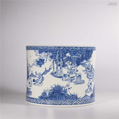 Qing Dynasty Kangxi blue and white characters story pen
