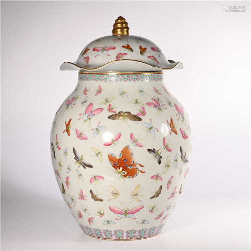 Qing Dynasty Guangxu powder color butterfly lid jar