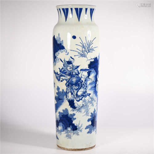 The blue and white character story bottle of Chongzhen in Ming Dynasty