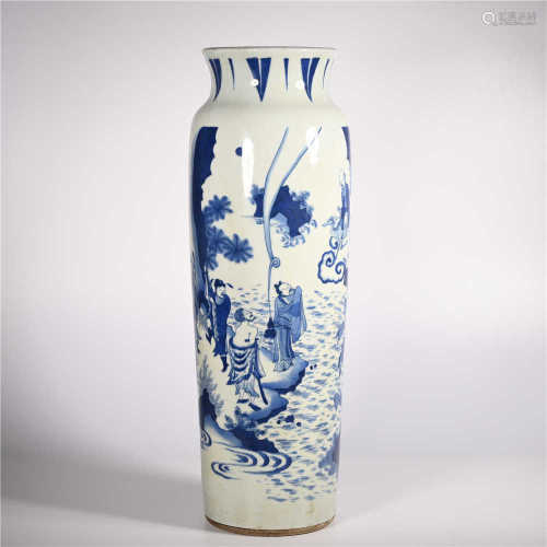 The blue and white character story bottle of Chongzhen in Ming Dynasty