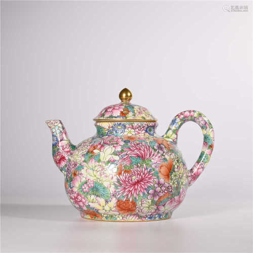 Qing Dynasty Qianlong pink flower teapot