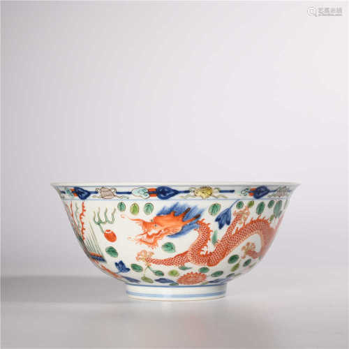 Qing Dynasty Kangxi pastel dragon bowl