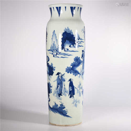 Qing Dynasty blue and white character story bottle