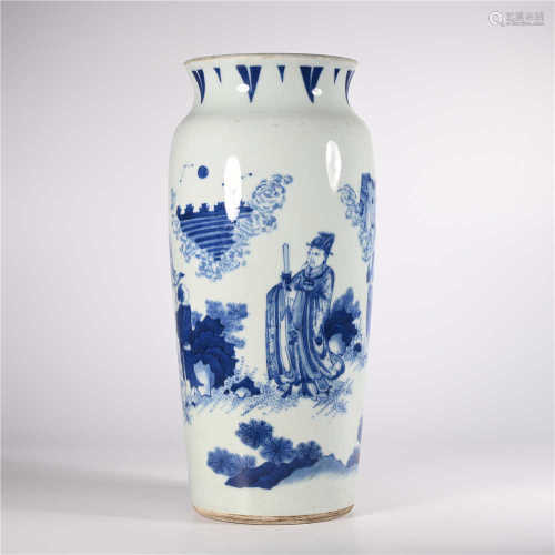 Qing Dynasty blue and white character story bottle