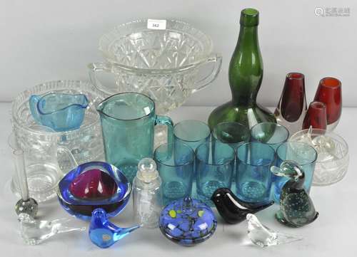 A collection of assorted glassware, to include Murano, Whitefriars and a blue glass lemonade set,