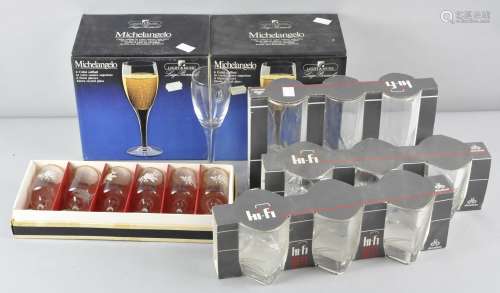 A collection of boxed glassware to include durobor hifi tumbler glasses and michelangelo glasses