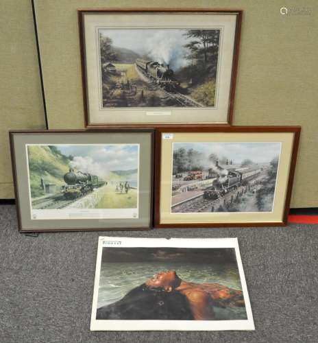 Three Railway prints, each 44cm x 54cm,