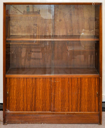 A Herbert Gibbs 1960s mahogany veneered part glazed bookcase, 92cm wide,