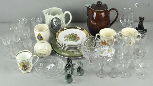 A collection of assorted wares including Bunnykins commemorative ceramics, plates cups etc,