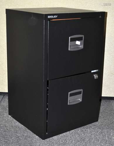 A small Bisley black metal two drawer filing cabinet,