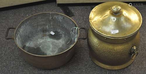 A late 19th century brass Jam pan, together with a later brass Coal box,