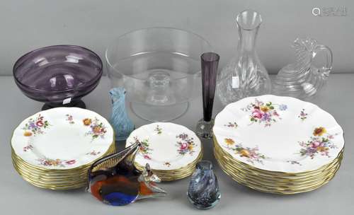 A collection of glass and ceramics, to include Crown Derby and a glass display stand.