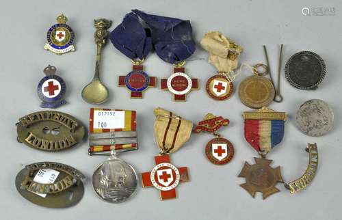 A group of Red Cross badges, to include Long and Efficient Service medal,