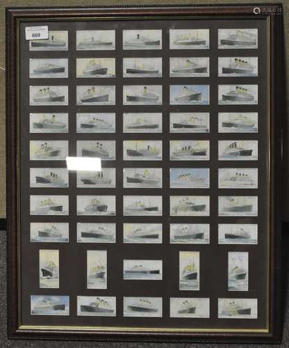 A framed set of Wills cigarette cards, The Merchant Ships of the World,