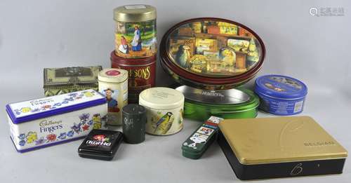 A selection of promotional tins, to include A Jacksons of Picadilly tin box caddy, 15cm high,