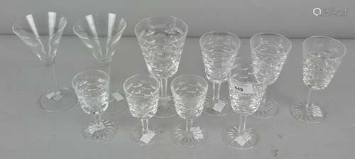 A collection of Eight Waterford crystal glass wine glasses with bubble like detailing, largest 16.