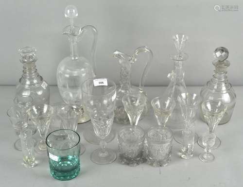 A collection of 19th century glassware, including a cut and etched decanter,