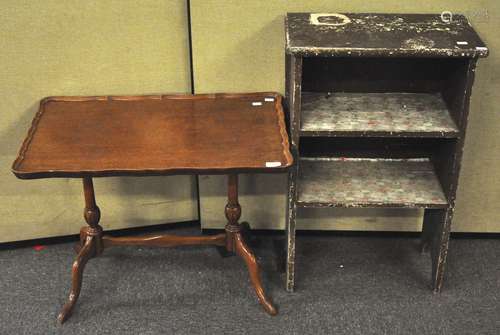 A 20th century occasional table and a painted bookshelf,